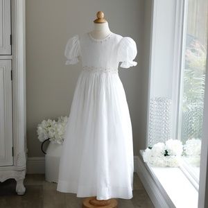 Strasburg White Smocked Dress Cotton Special Occasion Flower Girl LIKE NEW